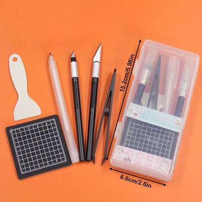 DIY Scrapbooking Tool Kit, DIY Hand Tools Set with Pen, Carving Knife, Tweezers, and Cutting Pad, School Office Crafts Suppliers