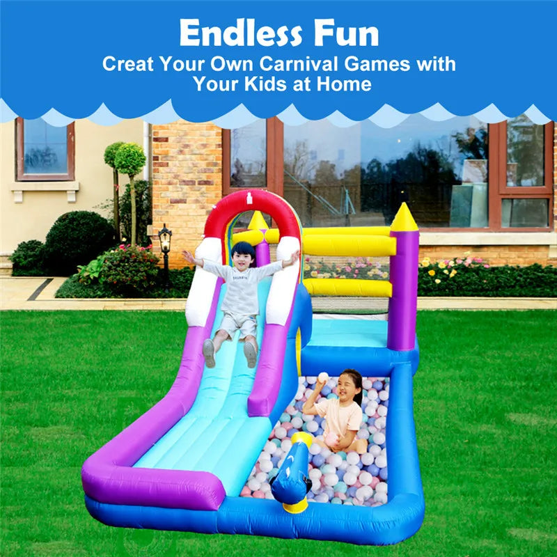 Inflatable Water Slide Bounce House Children Splash Pool Rainbow Castle Kids Outdoor Backyard Water Park with Air Blower