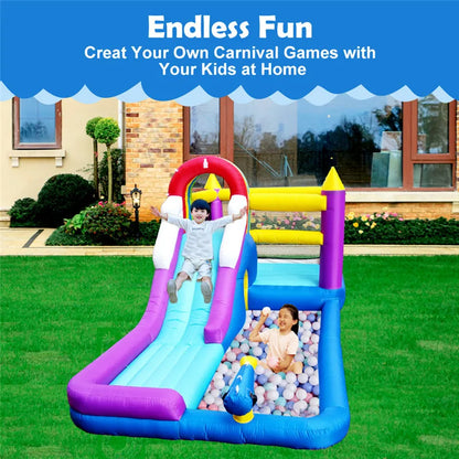 Inflatable Water Slide Bounce House Children Splash Pool Rainbow Castle Kids Outdoor Backyard Water Park with Air Blower