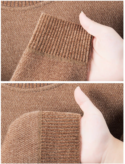 Light luxury brand round neck sweater knitted plush thicken warm pullover cartoon character embroidery fashion golf men's wear