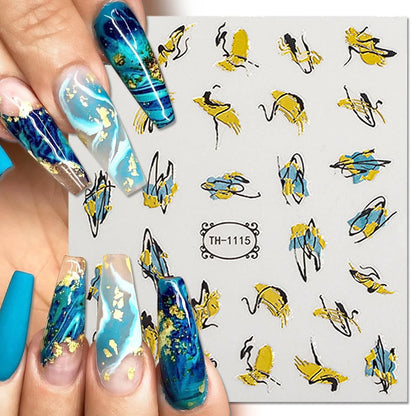 1PCS Marbled Nail Sticker 3D Abstract Lines Sticker Nail Art Supplies Nail Decals Y2K Laser Butterfly Ladies Nail Art Decoration