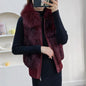 Women's Genuine Real Rabbit Fur Vest Coat Knitting Winter Fox Fur Collar Fur Jacket Casual Short Outwear Slim with Zipper