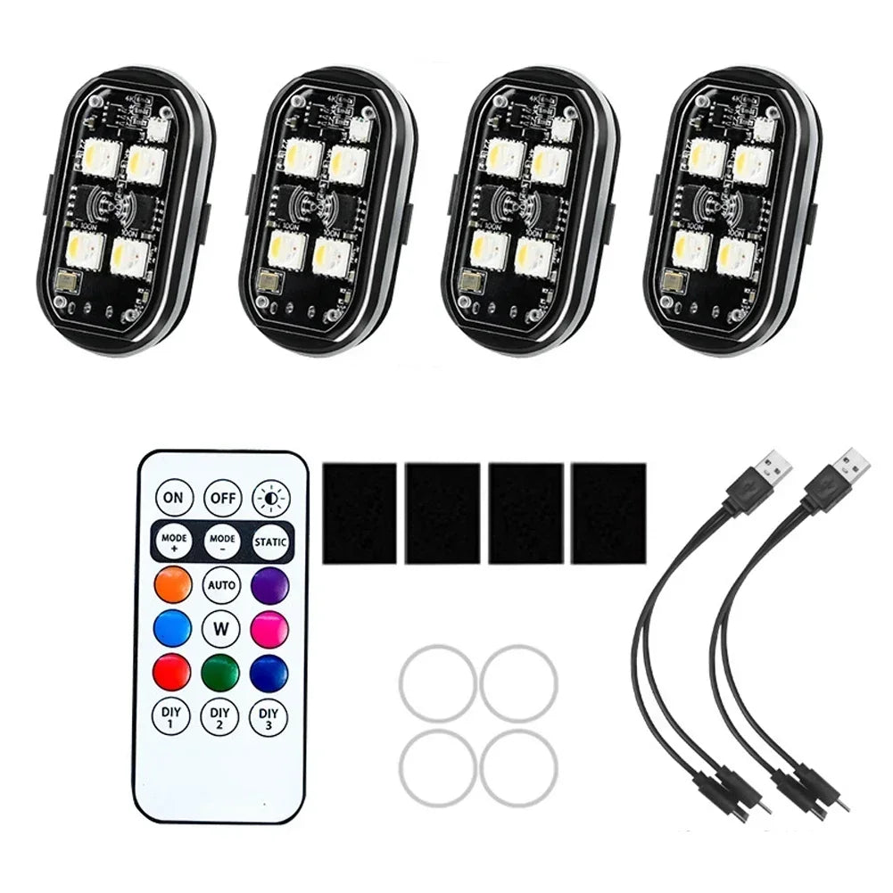 Wireless LED Strobe Lights Car Decor Atmosphere Light 8 Colors Rechargeable Led Lights Anti-Collision LED Warning Light