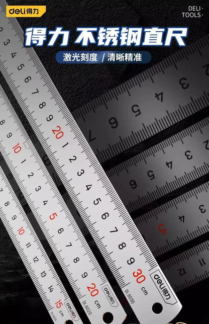 Deli 1 Pcs 15/20/30/50cm Multi-standard Measuring Ruler Stainless Steel Woodworking Portable Hand Percision Measuring Tools