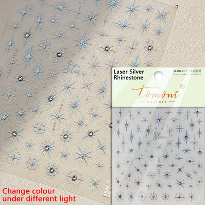Gold Silver Starlight Laser Pink Colorful Glitter Star Bronzing Rhinestones Relief Nail Art Decorations Stickers Manicure Decals