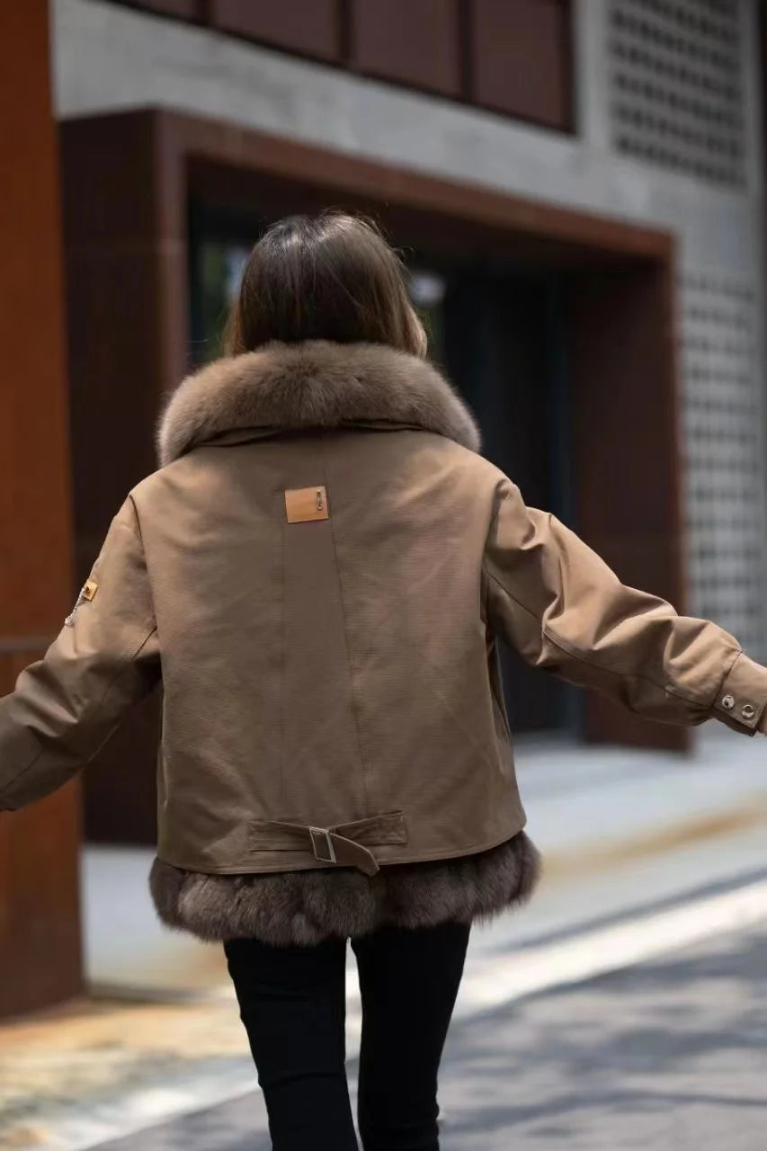Upgraded 2023 Autumn/Winter omen's Pi vercomes Warm tras Coat Natural Fox Hair Fashion Wool Coat Temperament Slimming Inner Tank