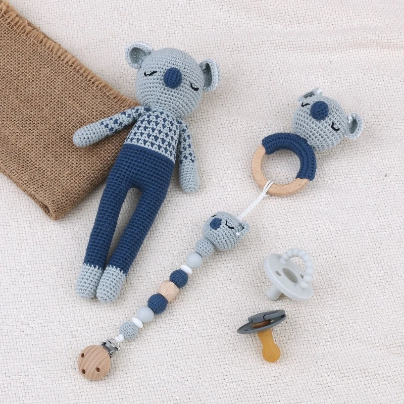 Baby Pacifier Clip Crochet Koalas Handbell Rattle Doll Teether Pacifier Chain Clips Set Dummy Chain Cartoon Teething Toy