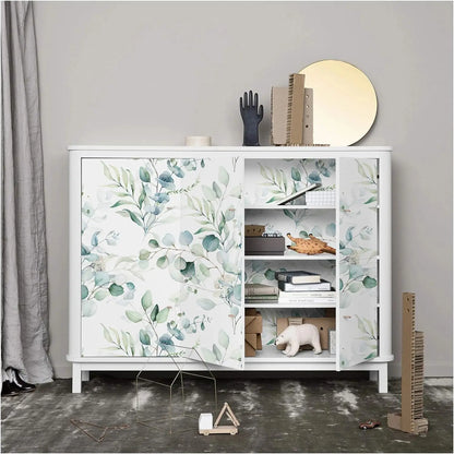 Green Leaves Peel and Stick Wallpaper Green/White Eucalyptus Leaf Floral Self Adhesive Wallpaper Wall Mural Home Nursery Decor