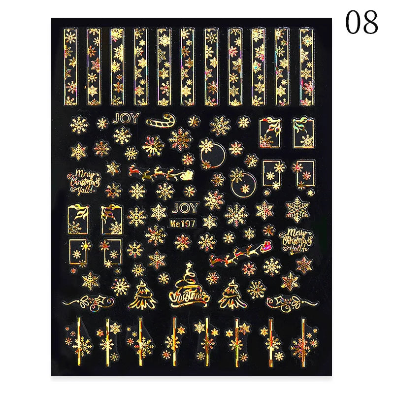 1PCS New Christmas Decorations 2023 New Year Nail Stickers Press on Nails Laser Snowflake Christmas Tree 3D Nail Decal