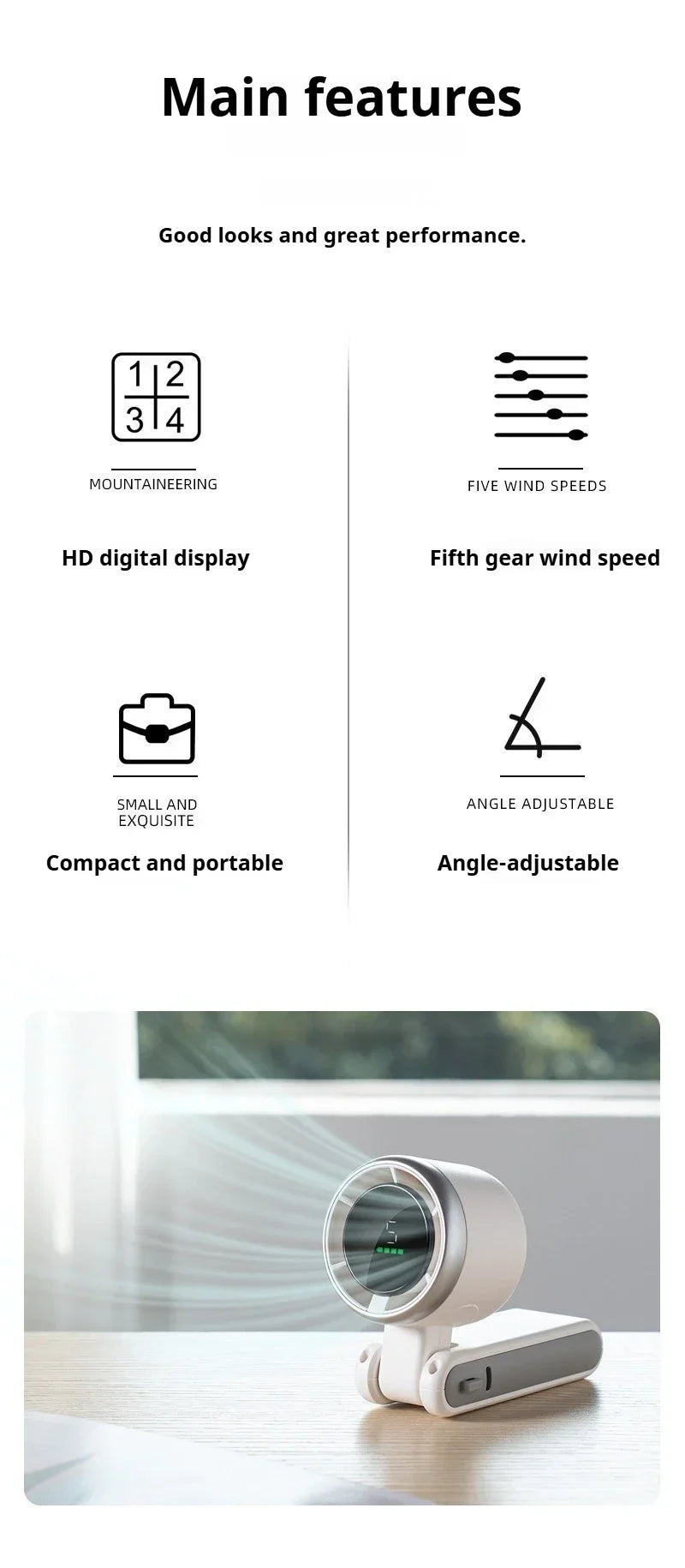 Mini Fan Portable Handheld Fan 5 Speed Wind Speed LED Display Outdoor Foldable/neck Hanging Brushless Silent Fan 2400mah