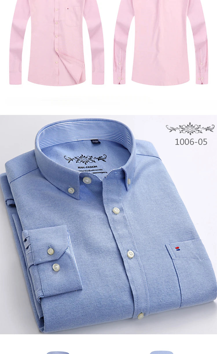 New in shirt long-sleeve shirts for men slim fit formal plian shirt single pocket office clothes soft plaid cotton designer tops