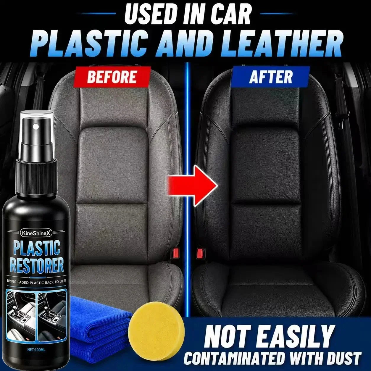 Professional Car Plastic Restorer Spray Refreshes Shine for Dashboard Door Trim Seats 100ml