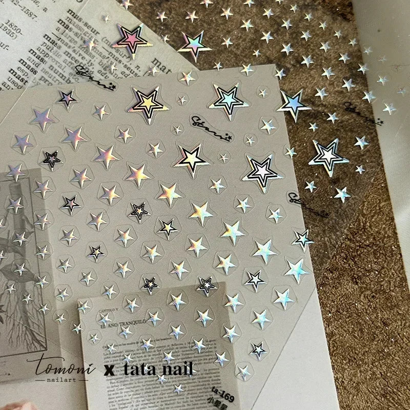 1 piece  5D silver nail stickers metal mini star nail art stickers high quality exquisite decals self-adhesive nail art stickers