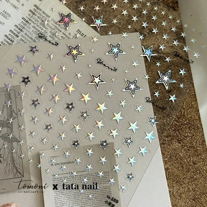 1 piece  5D silver nail stickers metal mini star nail art stickers high quality exquisite decals self-adhesive nail art stickers