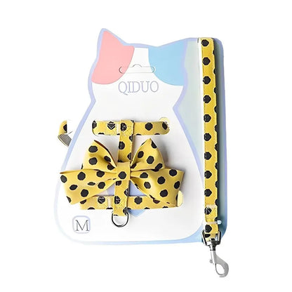 Cute Polka Dot Pet Vest Harness Bowknot Adjustable Pet Traction Rope with Collar Cat Traction Rope Puppy