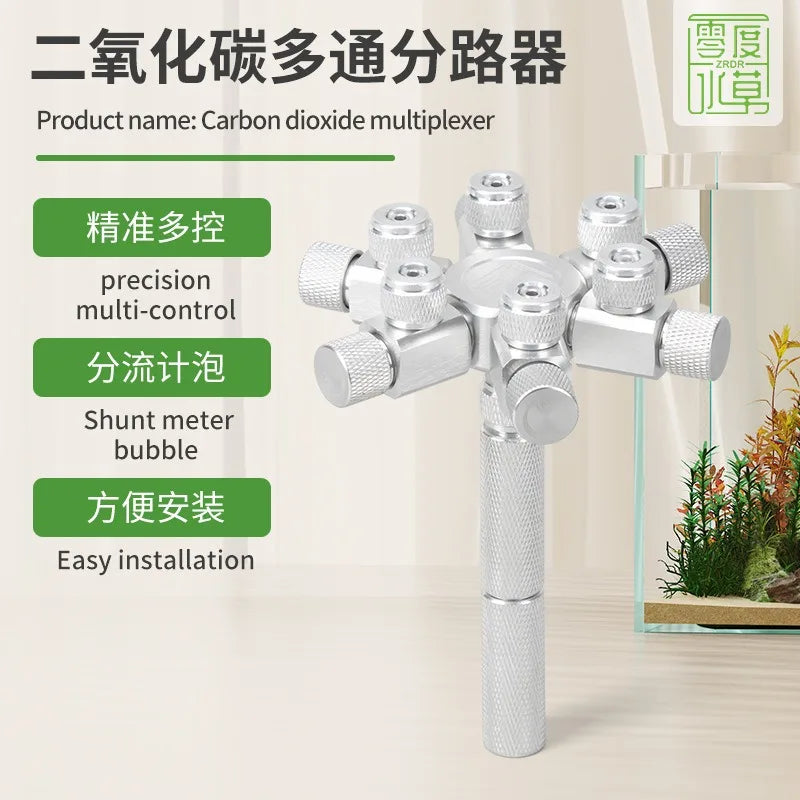 Aquarium CO2 Shunt CO2 Regulator Multi-Way Shunt Regulating Valve Aluminum Alloy CO2 Multi-Pass 2-6 Shunt Fish Tank Supplies
