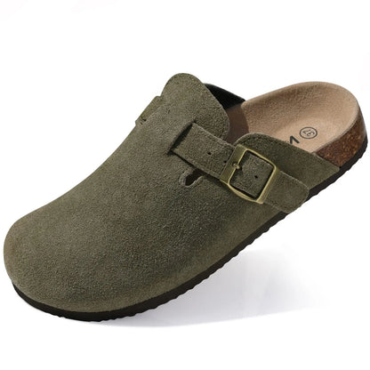 Shevalues Men's Suede Clogs Soft Leather Mules Men New Summer Men Cork Sandals Comfort Slip On Unisex Clogs With Arch Support