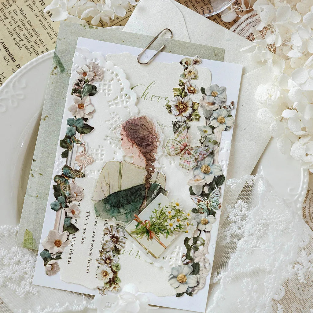 Journamm 10pcs Long Floral Stickers Hollow Relief Craft DIY Scrapbooking Collage Stationery Decor Junk Journal Frame Sticker