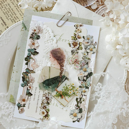 Journamm 10pcs Long Floral Stickers Hollow Relief Craft DIY Scrapbooking Collage Stationery Decor Junk Journal Frame Sticker