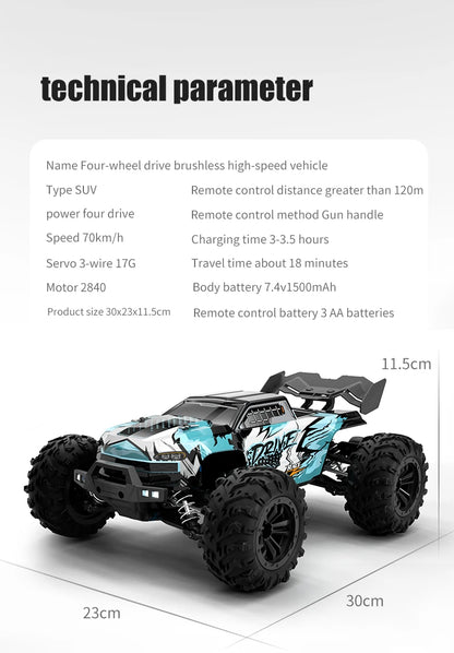 ZWN 1:16 70KM/H Or 50KM/H 4WD RC Car With LED Remote Control Cars High Speed Drift Monster Truck for Kids vs Wltoys 144001 Toys