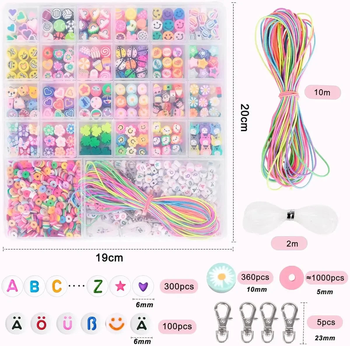 1800 Pcs Kids DIY Bead Set Jewelry Making Kit Colorful Hand‑Craft Beads For Bracelet Necklace Making Educational Creative Toy Perfect Gift For Girls