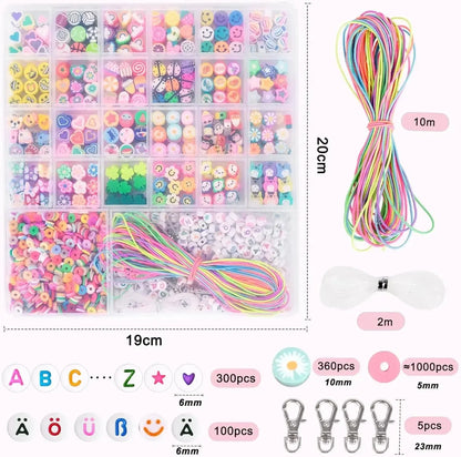 1800 Pcs Kids DIY Bead Set Jewelry Making Kit Colorful Hand‑Craft Beads For Bracelet Necklace Making Educational Creative Toy Perfect Gift For Girls