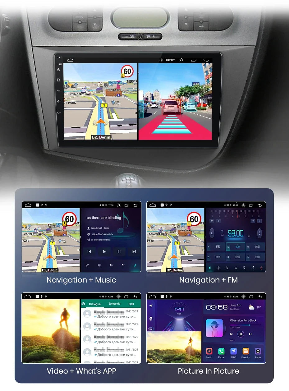 Junsun Wireless CarPlay Android Auto Car Radio for Seat Leon MK2 2005 2006 2007 2008 -2012 2 DIN Multimedia Stereo with Built-in Cooling Fan GPS Navigation SWC Bluetooth FM RDS DSP IPS Screen Car Intelligent Systems 4G WiFi 8