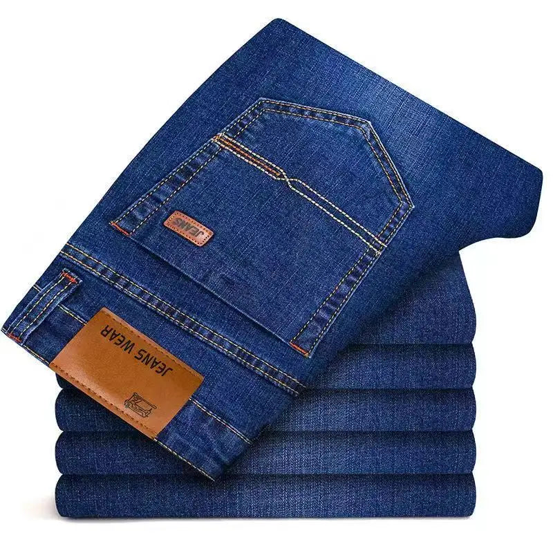 Men Fashion Straight Jeans Mens 2025 New Stretch Slim Fit Pants Comfortable Soft Business Denim Trousers Male Brand Clothing