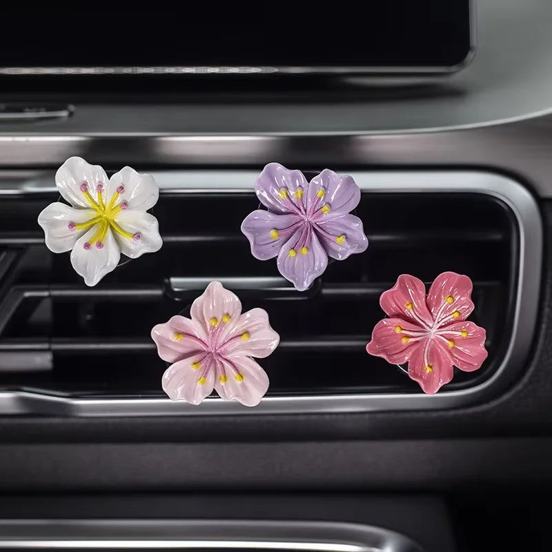 2Pcs Car Perfume Clip Flower Car Air Freshener with Fresh Color Air Outlet  Decorations Bright Peach Blossom Cherry Blossom
