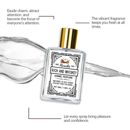 Roxelis Whiskey Scent Perfume Exude Elegance Lasting Charm Boost Confidence Light Fragrance Level Fragrance Spray for Men 50ml