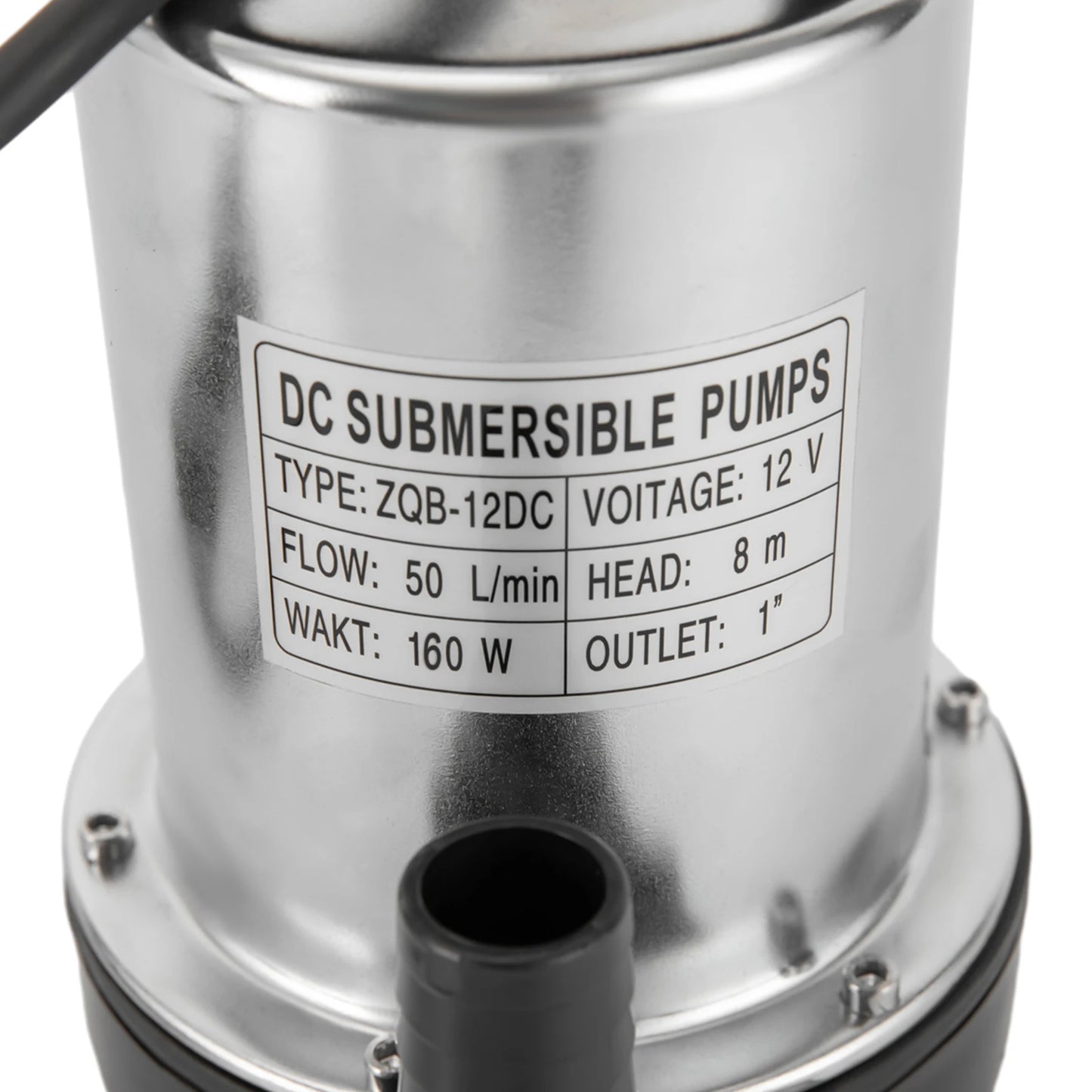 6000L/H Submersible Sewage Pump, 12V DC Sewage Dirty Water Pump 160W Stainless Steel Durable Drain Septic Sump Celler Pump