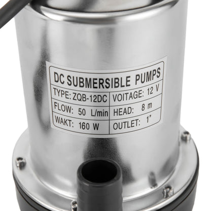 6000L/H Submersible Sewage Pump, 12V DC Sewage Dirty Water Pump 160W Stainless Steel Durable Drain Septic Sump Celler Pump