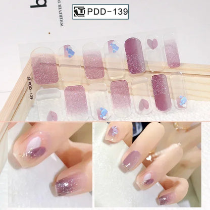 1PC Gel Nail Sticker Patch Slider Flower Gradient Color Back Glue Full Cover Waterproof Gel Nail Sticker UV Lamp Curing Manicur