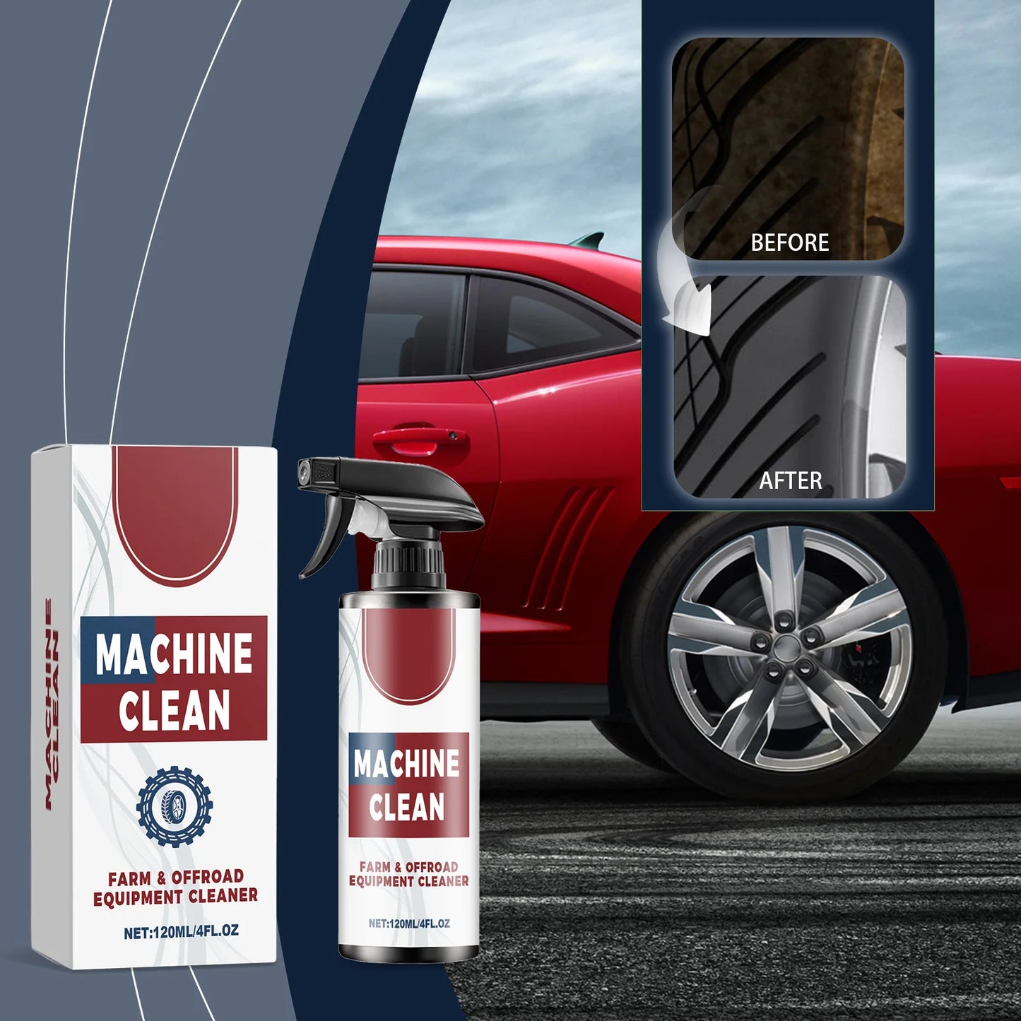 Car tire cleaner, tire care; removes brake dust and road grime; protects the tire surface; long-term care