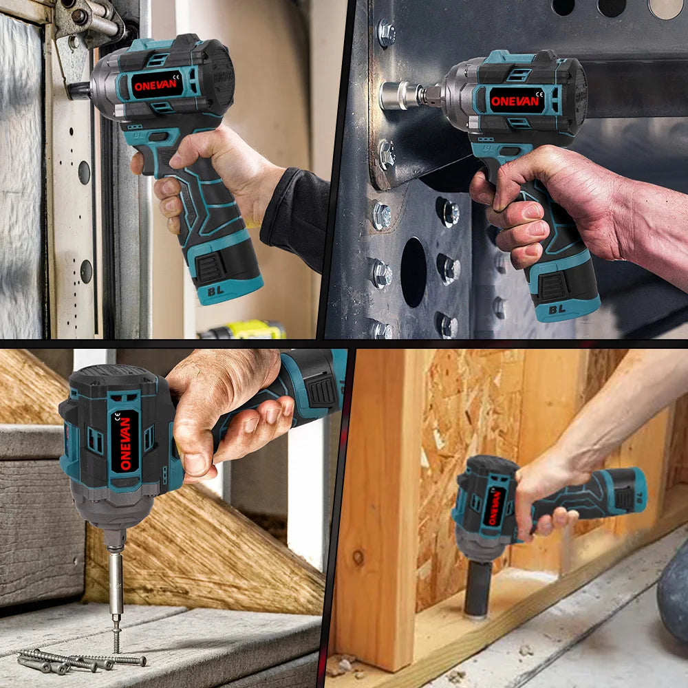 ONEVAN 500N.M Brushless Electric Impact Wrench Handheld Cordless Electric Screwdriver Wrench Power Tool With Lithium-Ion Battery