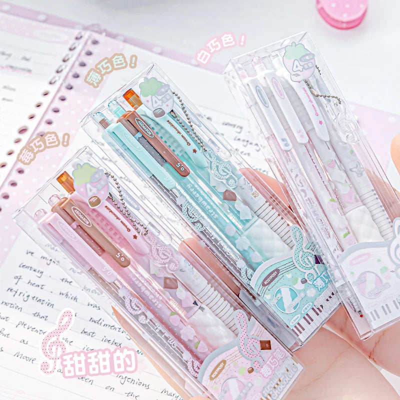 4Pcs Cute Kawaii Gel Pens Set Aesthetic 0.5mm Fine Point Retractable Pens for School Office Writing Sweet Chocolate Stationery