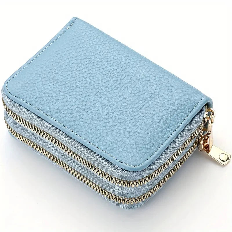 Women's Double Zipper Wallet Fashion Short Credit Card Holder with Large Capacity Coin Purse