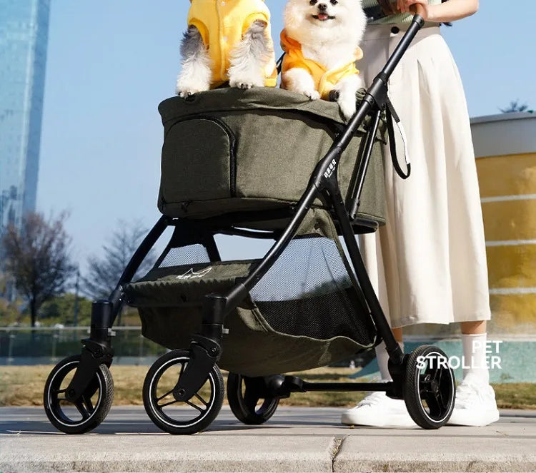 Large Space Detachable Pet Stroller One-Button Fold Portable Travel Cart for Dogs Cats