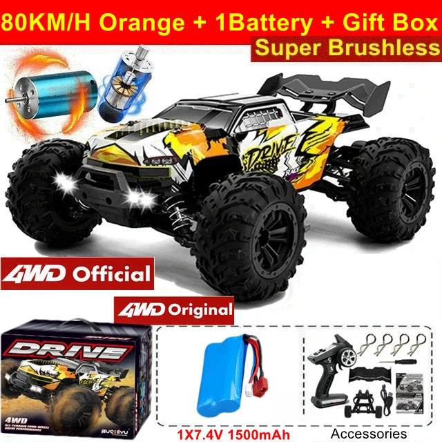 4WD 1:16 80KM/H Super Brushless 50KM/H Brushed RC Car 4x4 Off Road Remote Control High Speed Drift Racing Truck Buggy Toy Gift