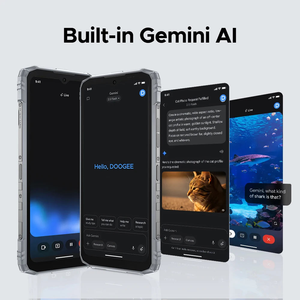 DOOGEE Blade10 Ultra Energy Rugged Phone Gemini AI 10.7mm Ultra-thin 6150mAh Battery Android 15 Widevine L1 Smartphone NFC