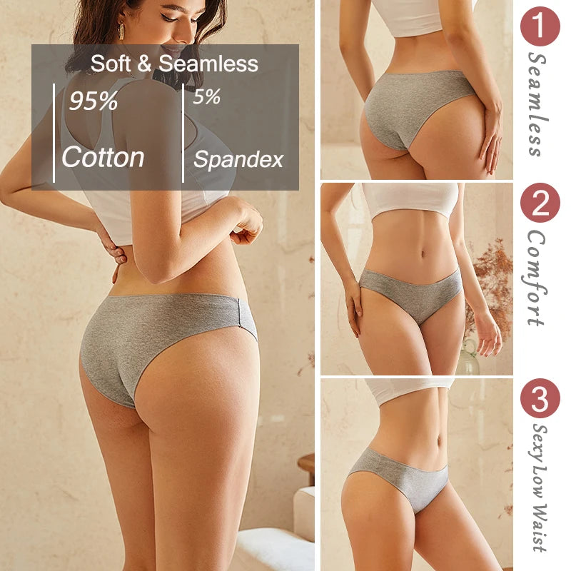 4PCS/SET Seamless Cotton Panties Women Sexy Low Waist Briefs Solid Color Breathable Female Underwear Soft  Comfortable Intimates