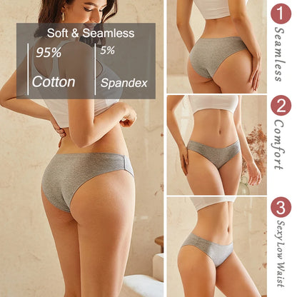 4PCS/SET Seamless Cotton Panties Women Sexy Low Waist Briefs Solid Color Breathable Female Underwear Soft  Comfortable Intimates