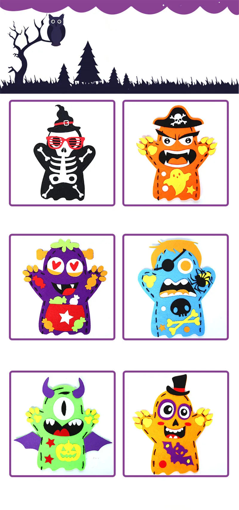 3Pcs Halloween Hand Puppet DIY Craft Toy Felt Sewing Kit Hand Finger Story Puppet Kindergarten Creative Children Educational Toy