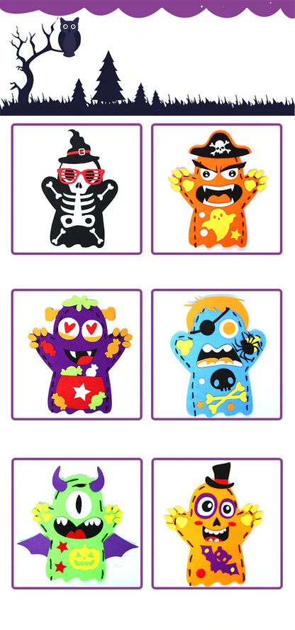 3Pcs Halloween Hand Puppet DIY Craft Toy Felt Sewing Kit Hand Finger Story Puppet Kindergarten Creative Children Educational Toy