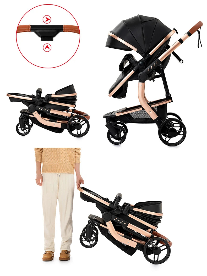 Baby pram Lightweight stroller Baby carriage PU 3in1 stroller Baby stroller 3-in-1 Baby carriage strollers for baby light carts