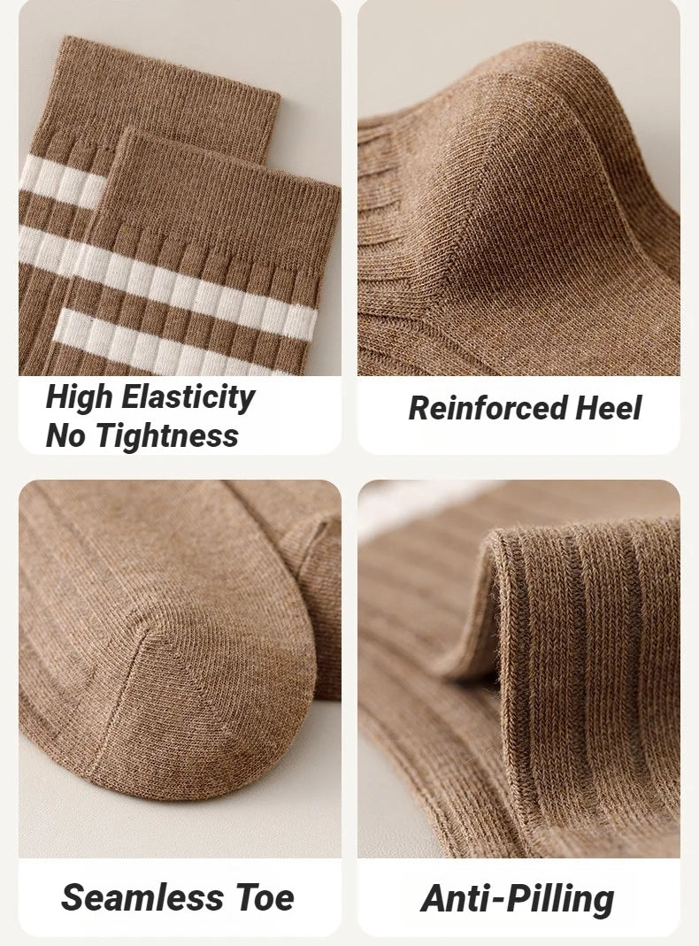 Autumn Winter Mens Mid Tube Socks Simple Casual Black White Striped Breathable High Quality Round Neck Socks
