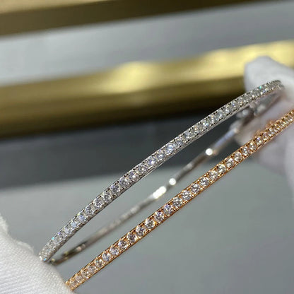 Quality Brand Pure 925 Sterling Silver Jewelry For Women Gold Bangle Move Diamond Bangle Wedding Jewelry Around Rivet 6cm Bangle