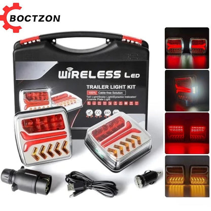 1 Set Waterproof 12V 24V Wireless Magnetic LED Truck Tail Light Rear Light Signal Warning Brake Lamp 7 Pin Trailer Caravan Lorry