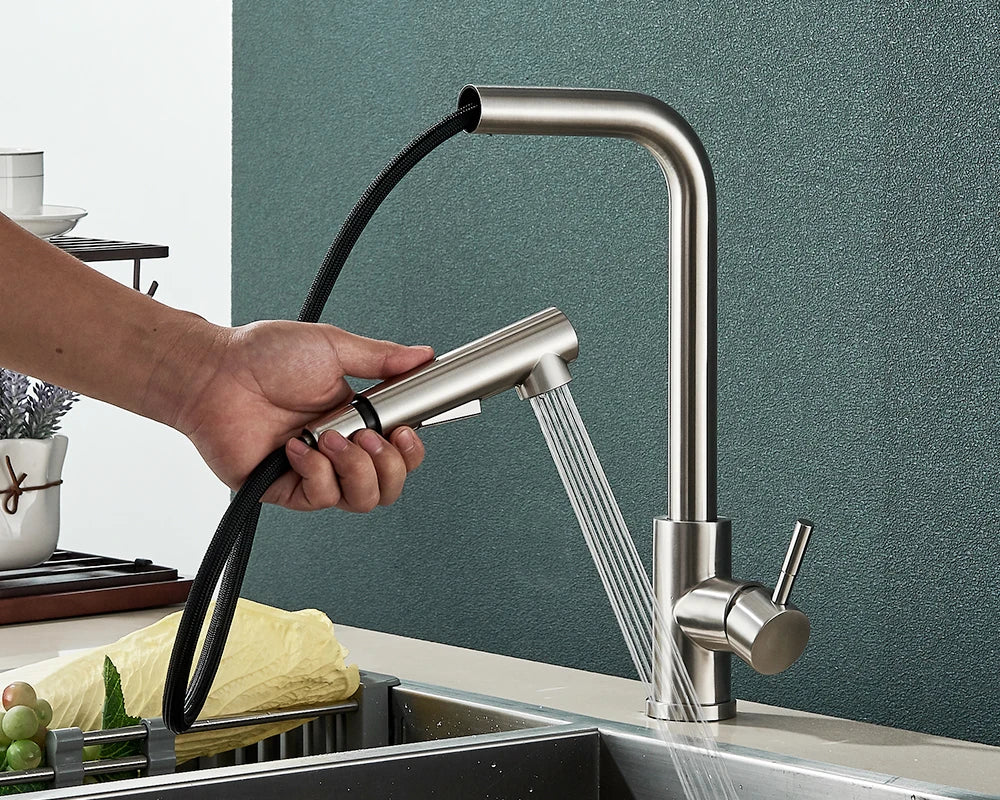 Rozin Flexible Gourmet Kitchen Faucet Black Pull Out 2 Ways Nozzle Faucets 360° Rotation Hot Cold Water Sink Mixer Tap SUS304