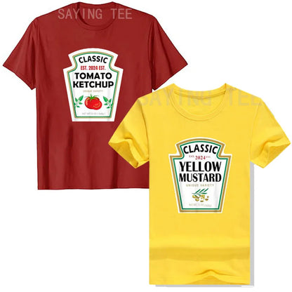 Red Ketchup Yellow Mustard DIY Costume Matching Couples Groups Halloween T-Shirt Gifts Lazy Easy Condiments Costumes Couple Tops
